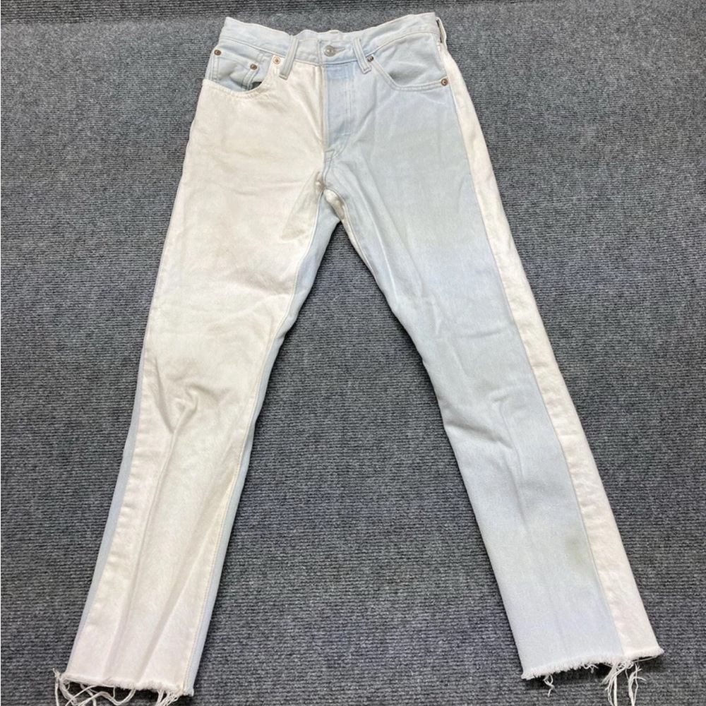 Vintage Levis 501 Color Block Denim Jeans Women's Size 24? Blue & White Raw Hem